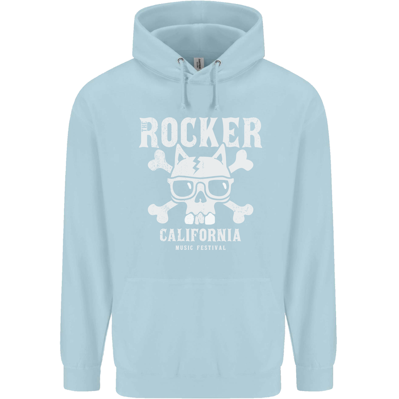 The Rocker Rock n Roll Music Skull Childrens Kids Hoodie Light Blue