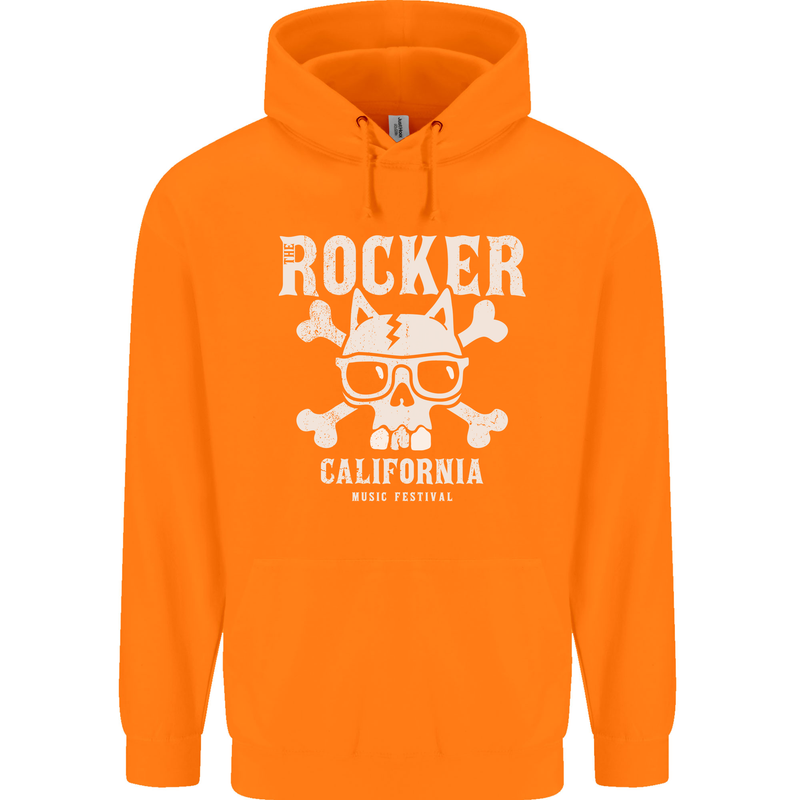 The Rocker Rock n Roll Music Skull Childrens Kids Hoodie Orange