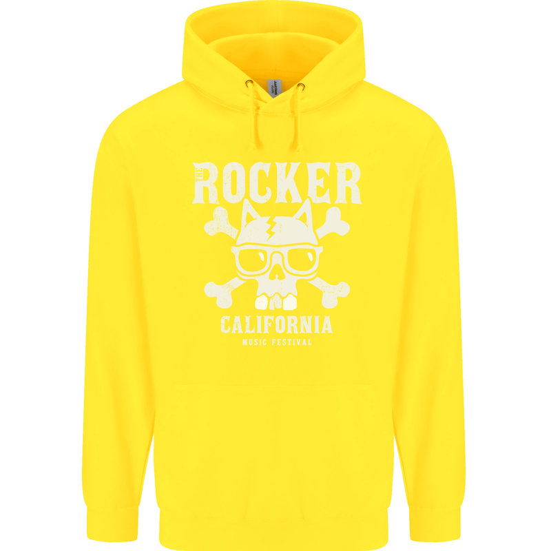 The Rocker Rock n Roll Music Skull Childrens Kids Hoodie Yellow