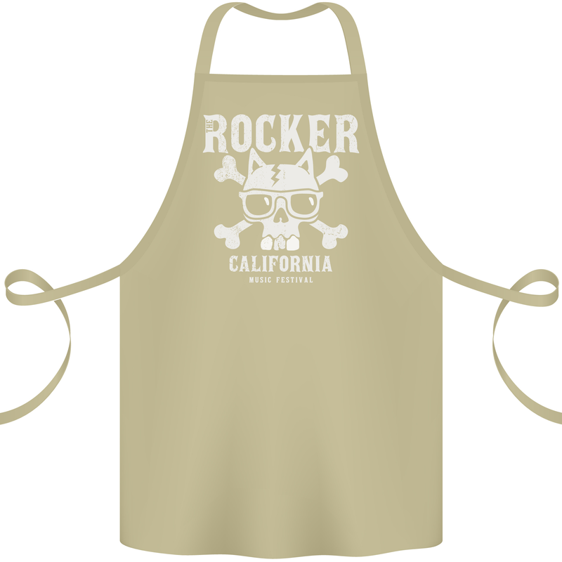 The Rocker Rock n Roll Music Skull Cotton Apron 100% Organic Khaki