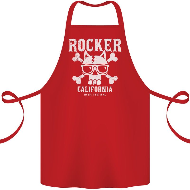 The Rocker Rock n Roll Music Skull Cotton Apron 100% Organic Red