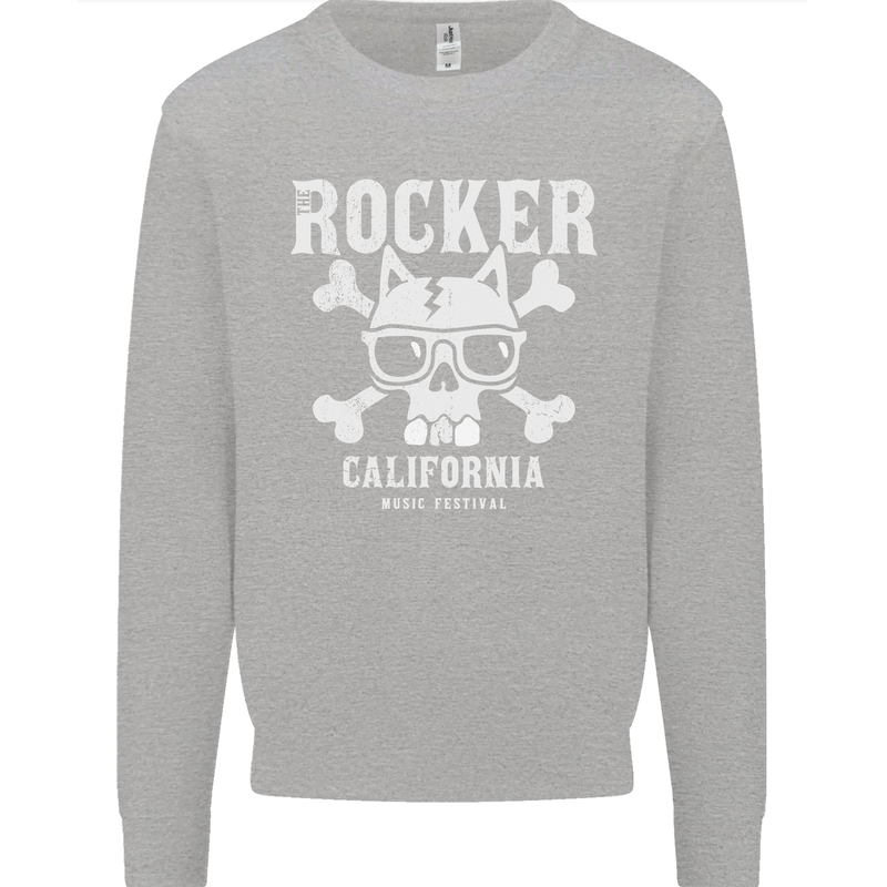 The Rocker Rock n Roll Music Skull Kids Sweatshirt Jumper Sports Grey