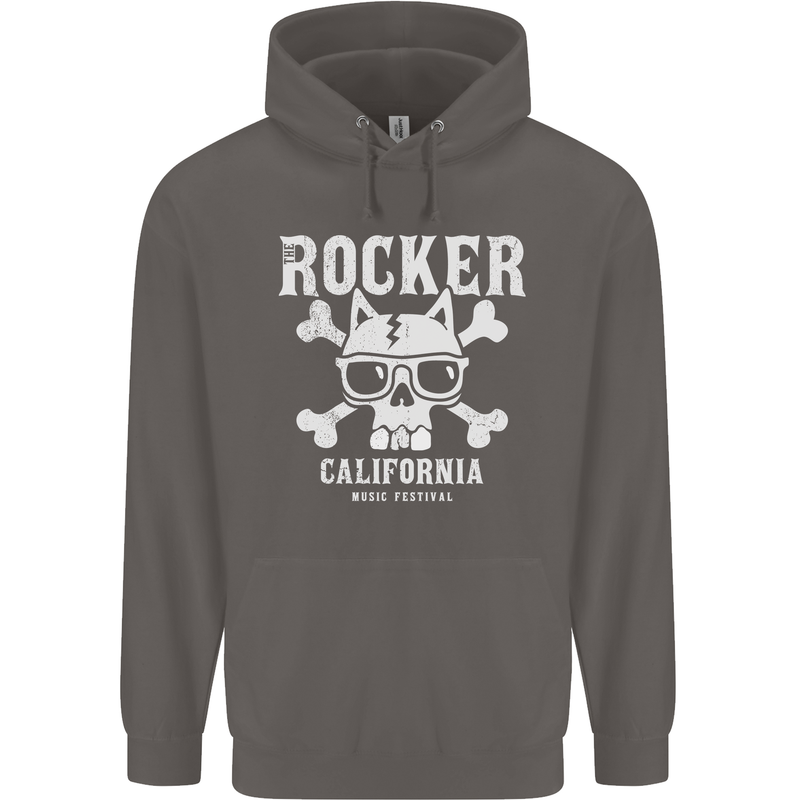 The Rocker Rock n Roll Music Skull Mens 80% Cotton Hoodie Charcoal