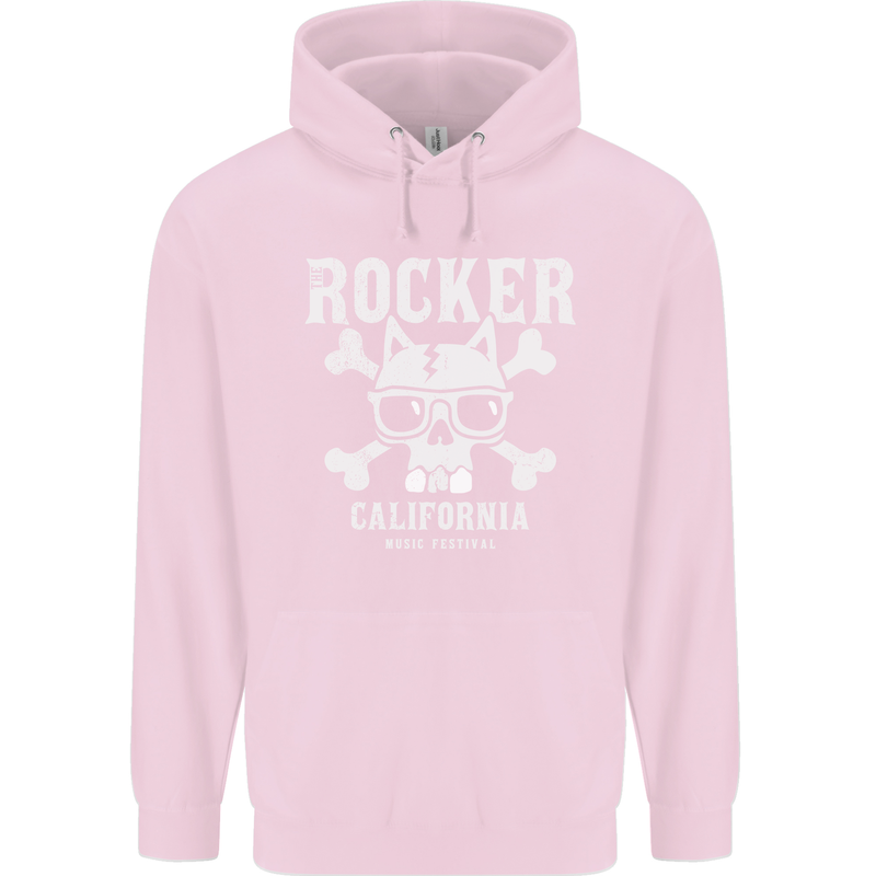 The Rocker Rock n Roll Music Skull Mens 80% Cotton Hoodie Light Pink