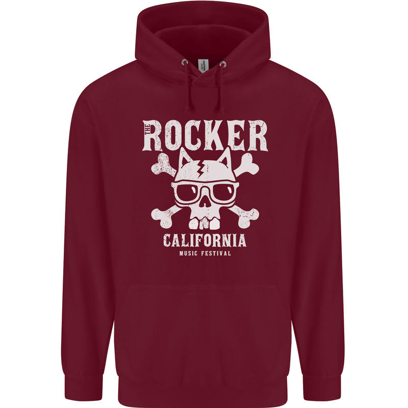 The Rocker Rock n Roll Music Skull Mens 80% Cotton Hoodie Maroon