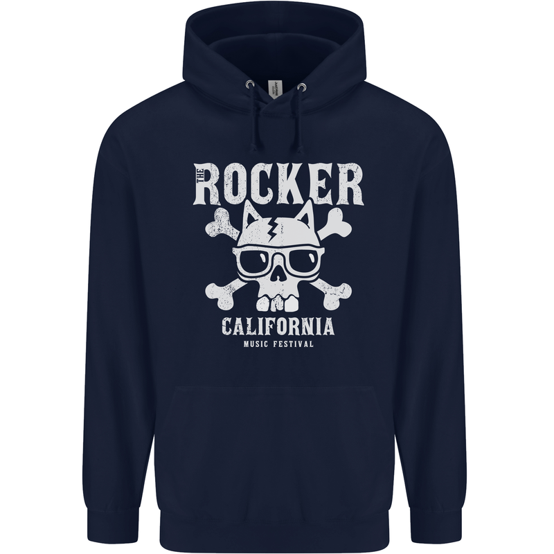 The Rocker Rock n Roll Music Skull Mens 80% Cotton Hoodie Navy Blue