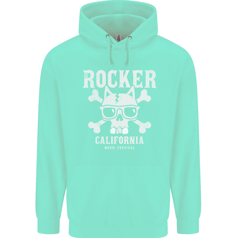 The Rocker Rock n Roll Music Skull Mens 80% Cotton Hoodie Peppermint