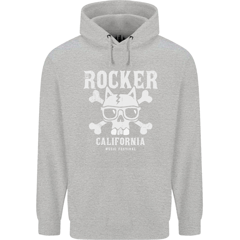 The Rocker Rock n Roll Music Skull Mens 80% Cotton Hoodie Sports Grey