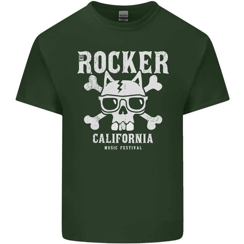 The Rocker Rock n Roll Music Skull Mens Cotton T-Shirt Tee Top Forest Green