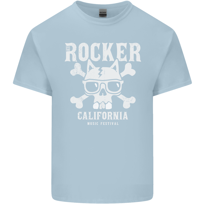 The Rocker Rock n Roll Music Skull Mens Cotton T-Shirt Tee Top Light Blue