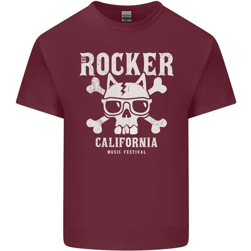 The Rocker Rock n Roll Music Skull Mens Cotton T-Shirt Tee Top Maroon