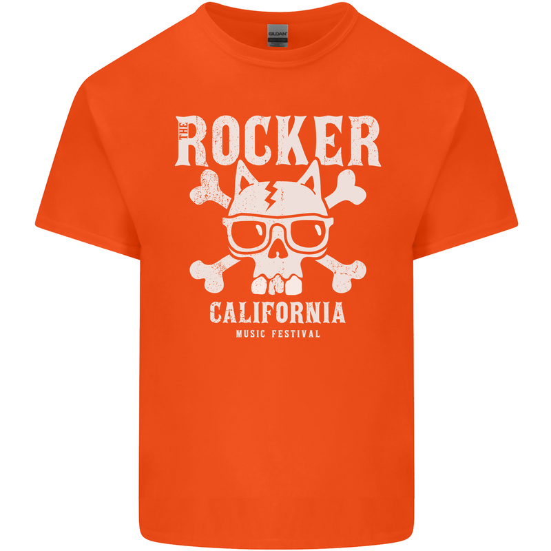 The Rocker Rock n Roll Music Skull Mens Cotton T-Shirt Tee Top Orange