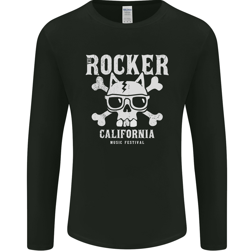 The Rocker Rock n Roll Music Skull Mens Long Sleeve T-Shirt Black