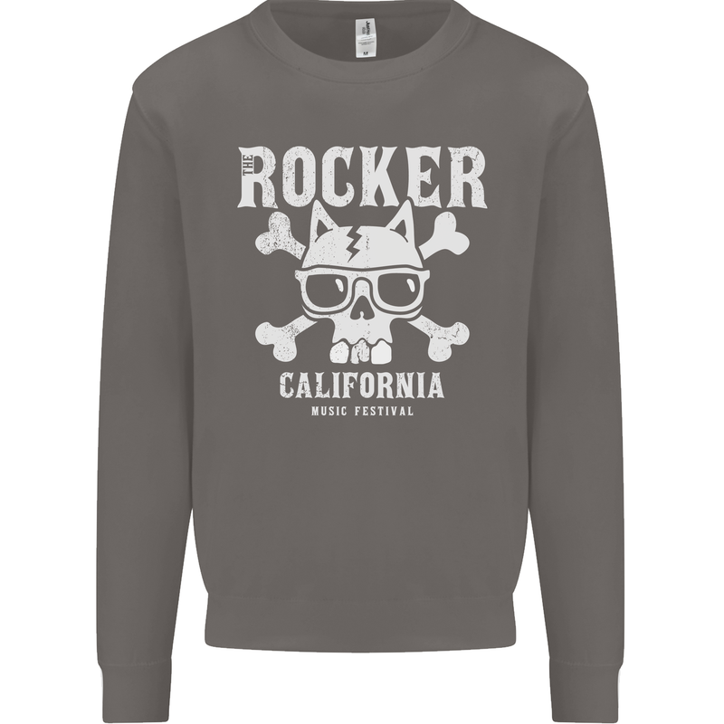 The Rocker Rock n Roll Music Skull Mens Sweatshirt Jumper Charcoal