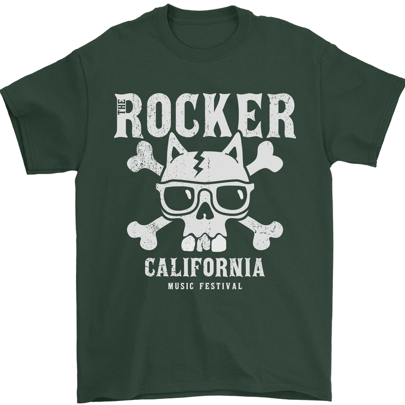 The Rocker Rock n Roll Music Skull Mens T-Shirt 100% Cotton Forest Green