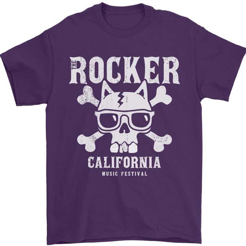 The Rocker Rock n Roll Music Skull Mens T-Shirt 100% Cotton Purple