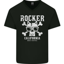 The Rocker Rock n Roll Music Skull Mens V-Neck Cotton T-Shirt Black