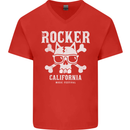 The Rocker Rock n Roll Music Skull Mens V-Neck Cotton T-Shirt Red