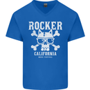 The Rocker Rock n Roll Music Skull Mens V-Neck Cotton T-Shirt Royal Blue
