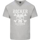 The Rocker Rock n Roll Music Skull Mens V-Neck Cotton T-Shirt Sports Grey