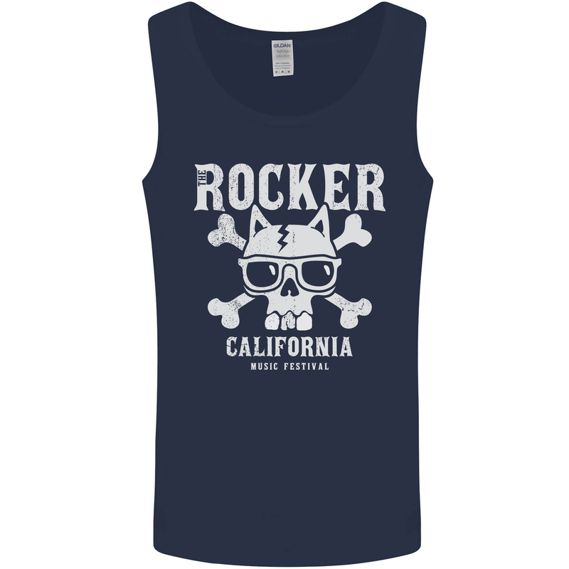 The Rocker Rock n Roll Music Skull Mens Vest Tank Top Navy Blue