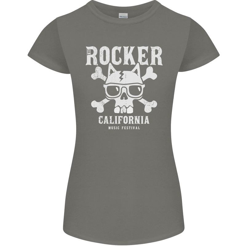 The Rocker Rock n Roll Music Skull Womens Petite Cut T-Shirt Charcoal