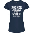 The Rocker Rock n Roll Music Skull Womens Petite Cut T-Shirt Navy Blue