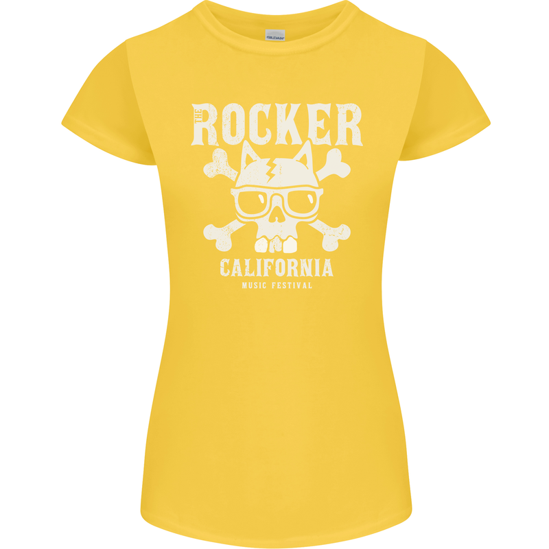 The Rocker Rock n Roll Music Skull Womens Petite Cut T-Shirt Yellow
