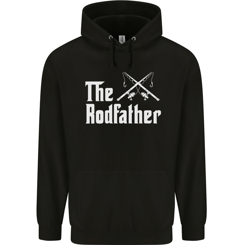 The Rodfather Funny Fishing Fisherman Mens 80% Cotton Hoodie Black