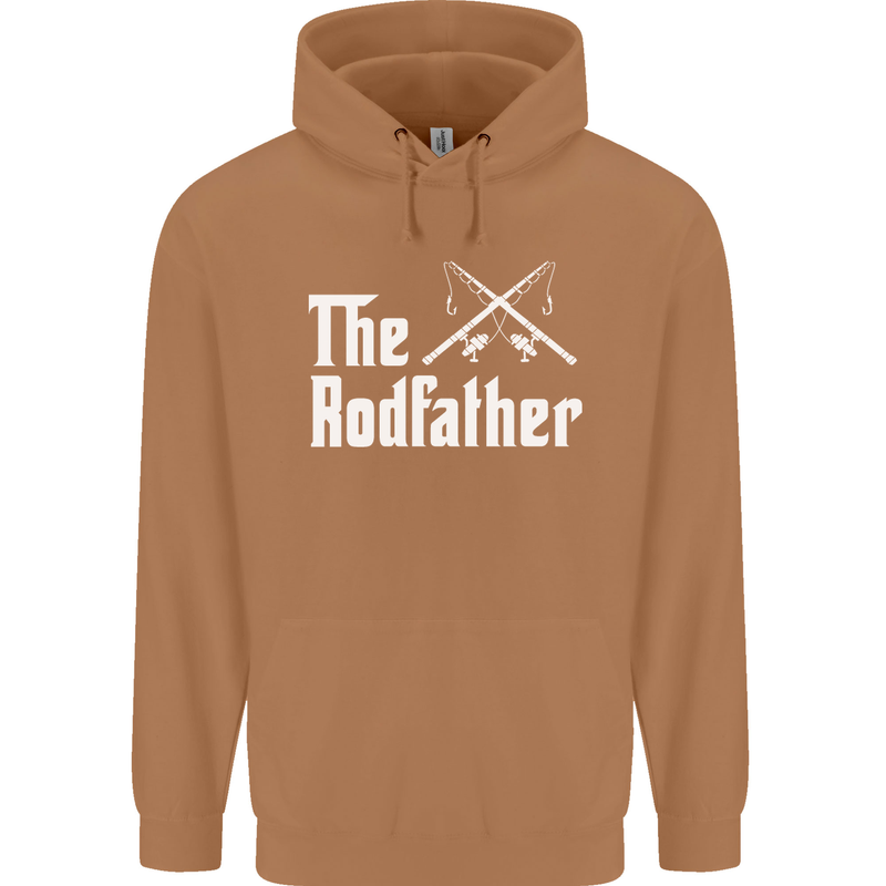 The Rodfather Funny Fishing Fisherman Mens 80% Cotton Hoodie Caramel Latte