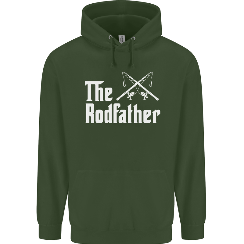The Rodfather Funny Fishing Fisherman Mens 80% Cotton Hoodie Forest Green