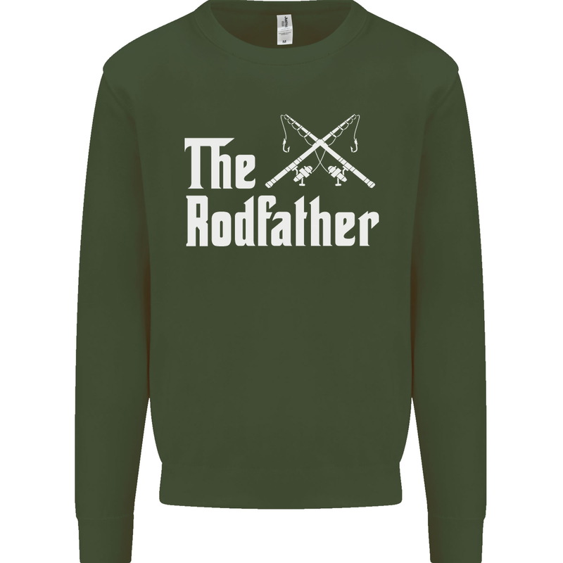 The Rodfather Funny Fishing Fisherman Mens Sweatshirt Jumper Forest Green