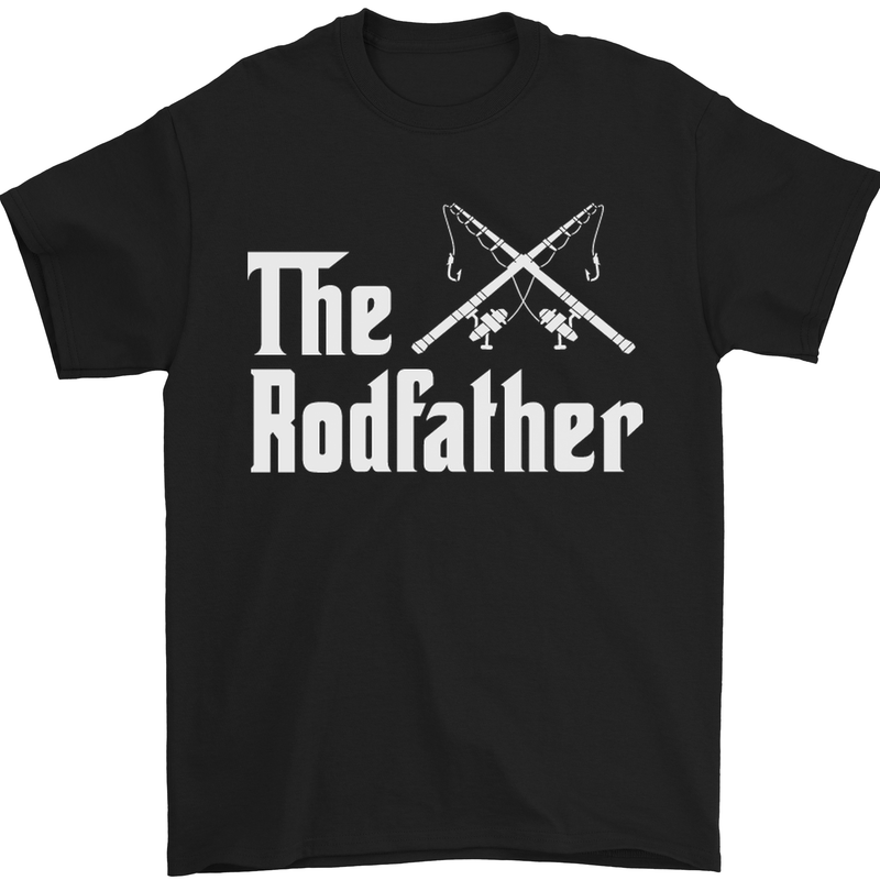 The Rodfather Funny Fishing Fisherman Mens T-Shirt Cotton Gildan Black