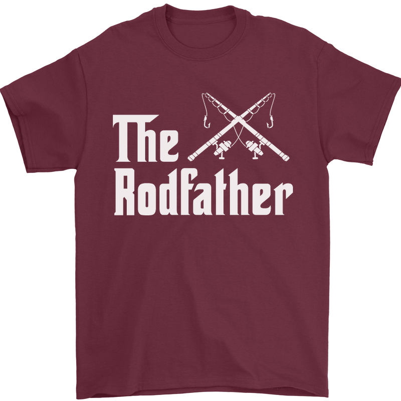 The Rodfather Funny Fishing Fisherman Mens T-Shirt Cotton Gildan Maroon