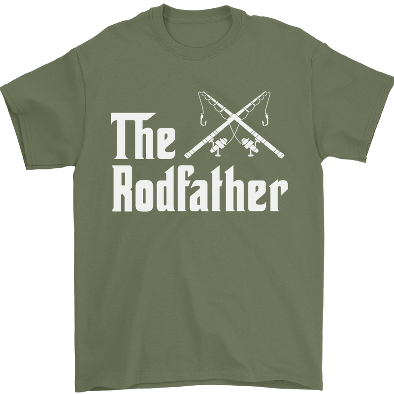 The Rodfather Funny Fishing Fisherman Mens T-Shirt Cotton Gildan Military Green