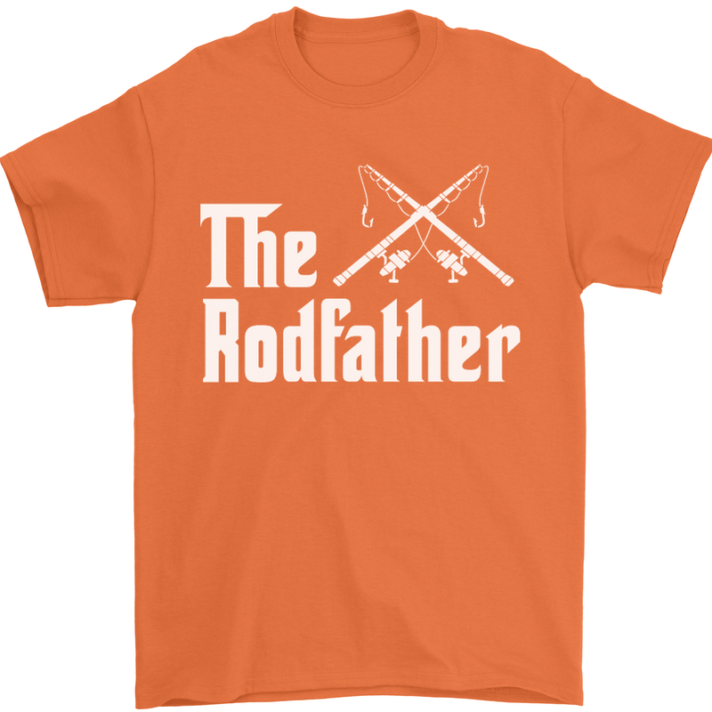 The Rodfather Funny Fishing Fisherman Mens T-Shirt Cotton Gildan Orange