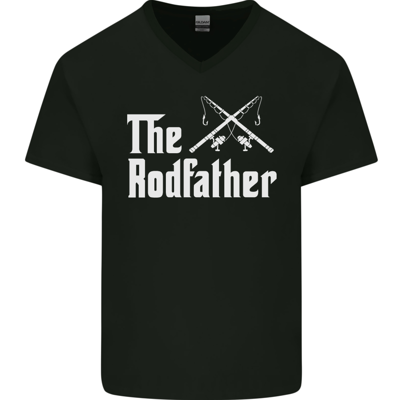 The Rodfather Funny Fishing Fisherman Mens V-Neck Cotton T-Shirt Black