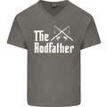 The Rodfather Funny Fishing Fisherman Mens V-Neck Cotton T-Shirt Charcoal
