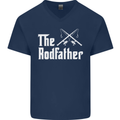 The Rodfather Funny Fishing Fisherman Mens V-Neck Cotton T-Shirt Navy Blue