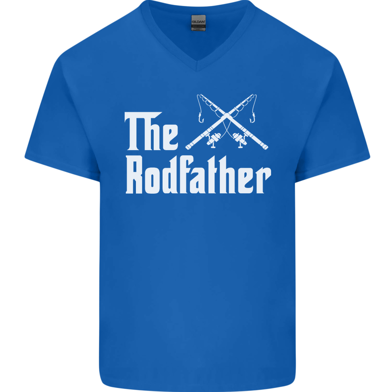 The Rodfather Funny Fishing Fisherman Mens V-Neck Cotton T-Shirt Royal Blue