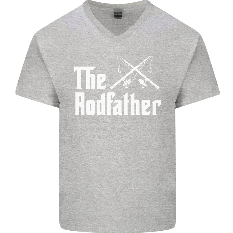 The Rodfather Funny Fishing Fisherman Mens V-Neck Cotton T-Shirt Sports Grey