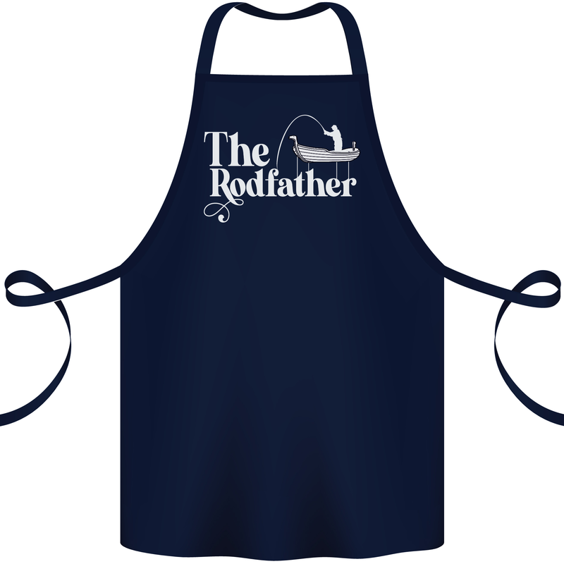 The Rodfather Funny Fishing Rod Father Cotton Apron 100% Organic Navy Blue