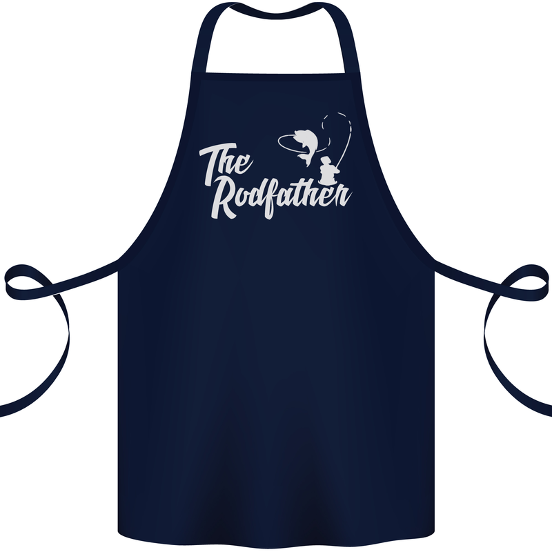 The Rodfather Funny Fishing Rod Father Cotton Apron 100% Organic Navy Blue