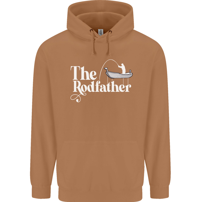 The Rodfather Funny Fishing Rod Father Mens 80% Cotton Hoodie Caramel Latte