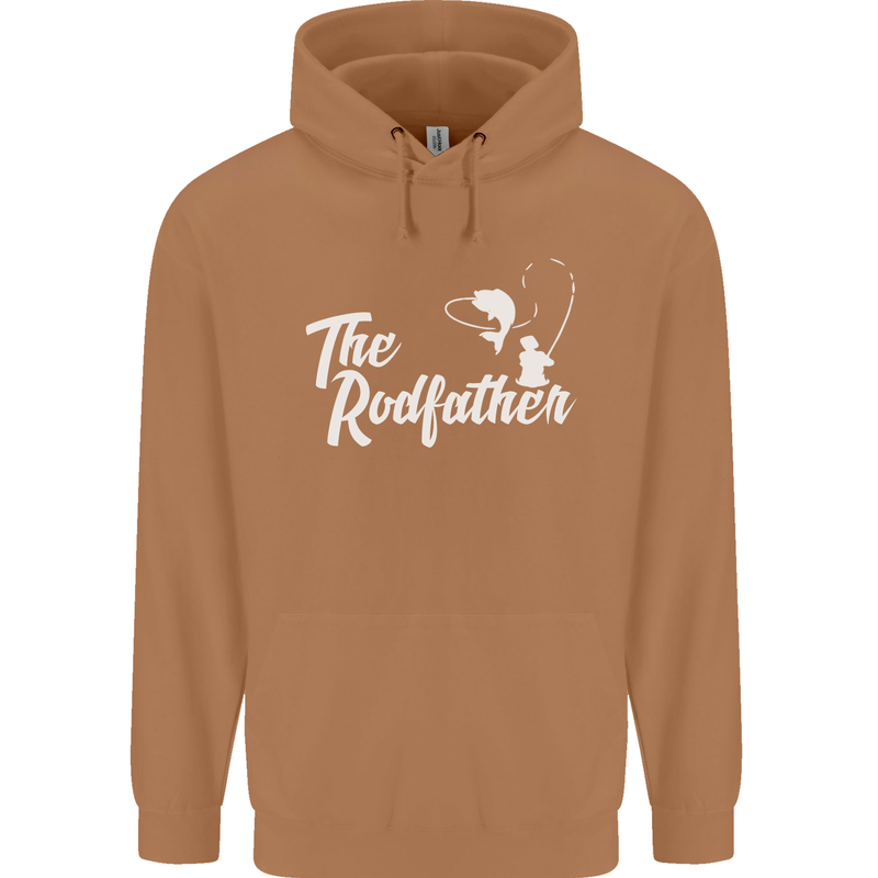 The Rodfather Funny Fishing Rod Father Mens 80% Cotton Hoodie Caramel Latte