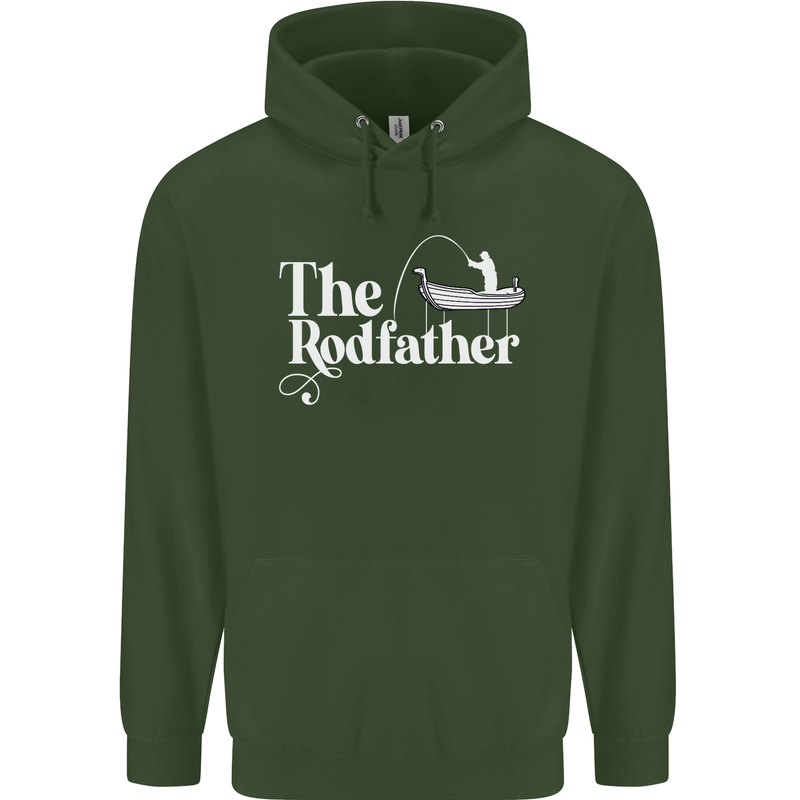 The Rodfather Funny Fishing Rod Father Mens 80% Cotton Hoodie Forest Green