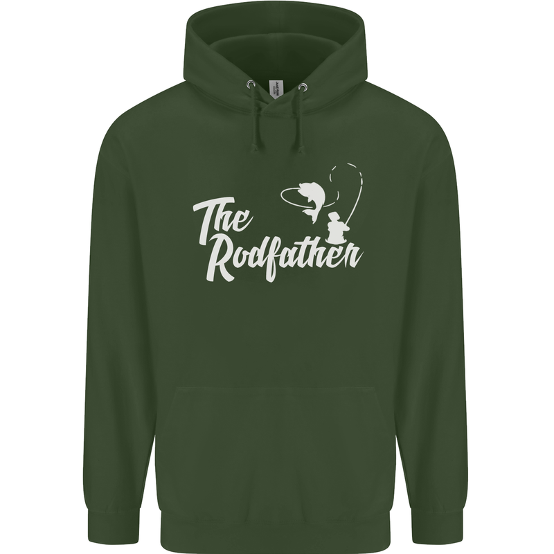 The Rodfather Funny Fishing Rod Father Mens 80% Cotton Hoodie Forest Green