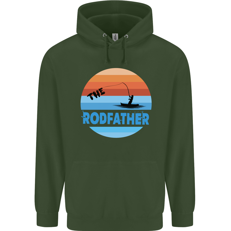 The Rodfather Funny Fishing Rod Father Mens 80% Cotton Hoodie Forest Green