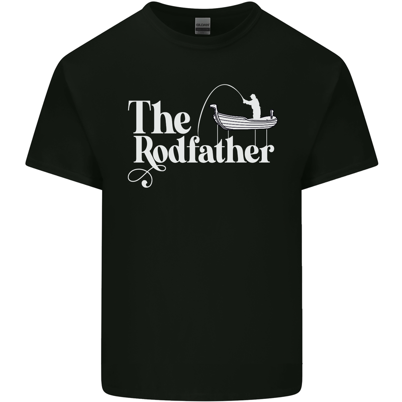 The Rodfather Funny Fishing Rod Father Mens Cotton T-Shirt Tee Top Black