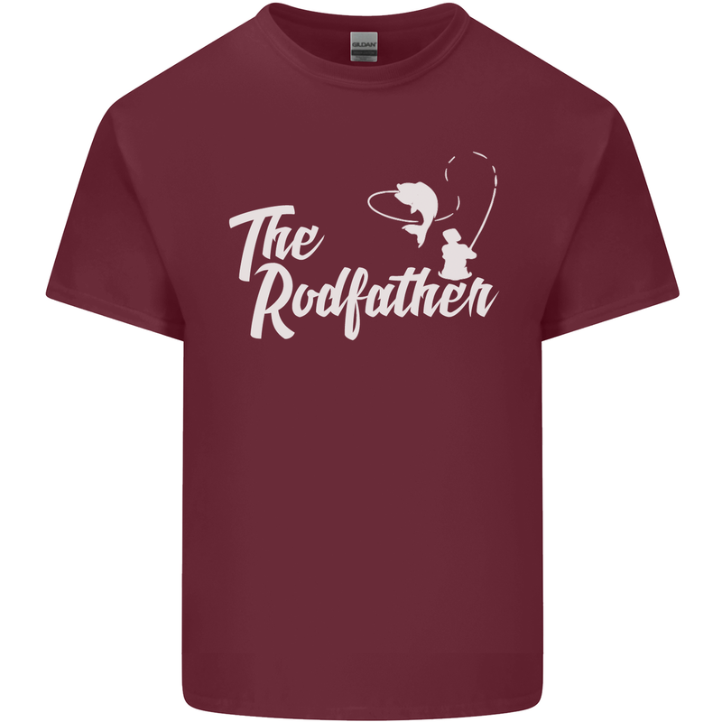 The Rodfather Funny Fishing Rod Father Mens Cotton T-Shirt Tee Top Maroon